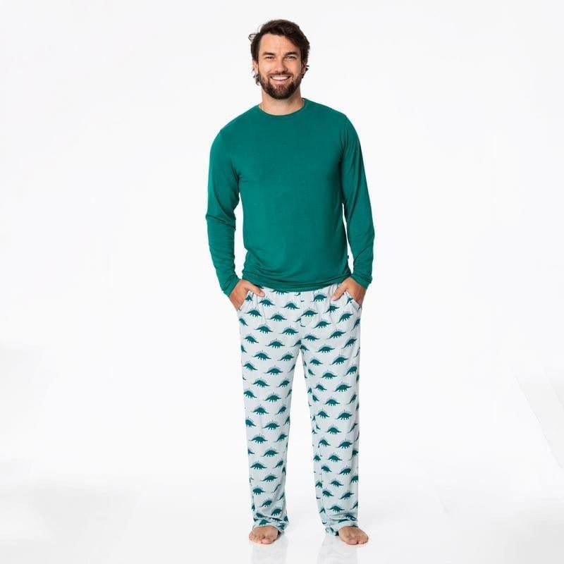 Men's Print Bamboo Long Sleeve Pajama Set - Pearl Blue Menorahsaurus - Image 4
