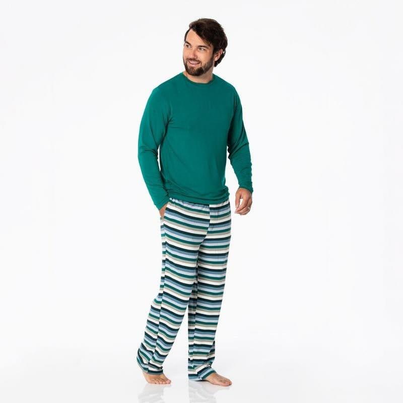 Men's Print Bamboo Long Sleeve Pajama Set - Snowy Stripe - Image 2