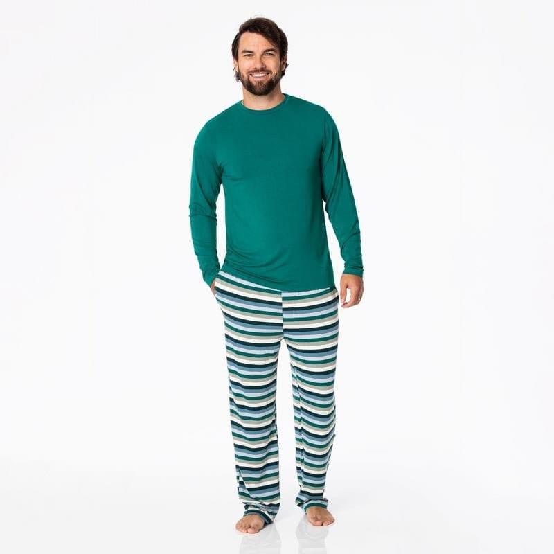 Men's Print Bamboo Long Sleeve Pajama Set - Snowy Stripe - Image 3
