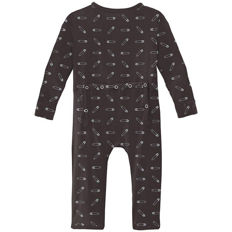 Print Bamboo Coverall with 2-Way Zipper - Midnight Safety Pins - Image 2