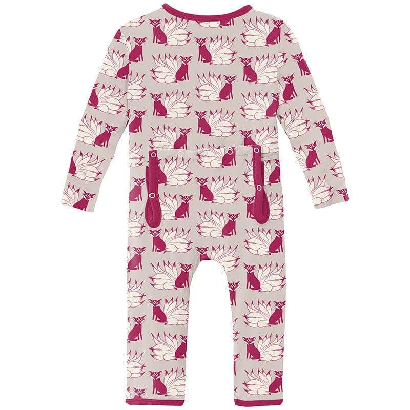 Print Bamboo Coverall with 2-Way Zipper - Latte Kitsune - Image 2