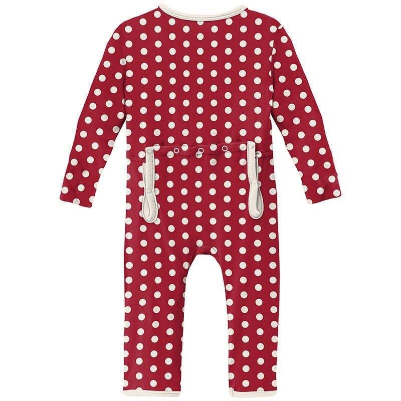 Print Bamboo Coverall with Zipper - Candy Apple Polka Dots - Image 2