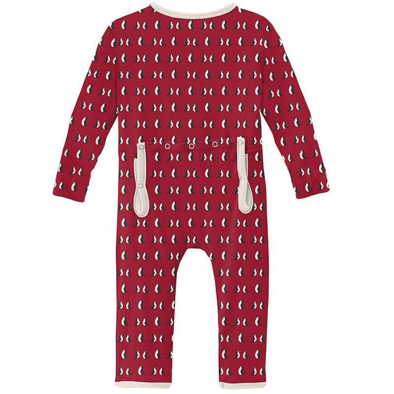 Print Bamboo Coverall with Zipper - Crimson Penguins - Image 2