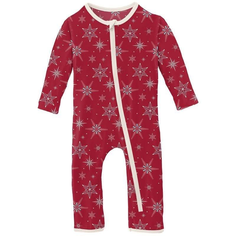 Print Bamboo Coverall with Zipper - Crimson Snowflakes (WCA22)