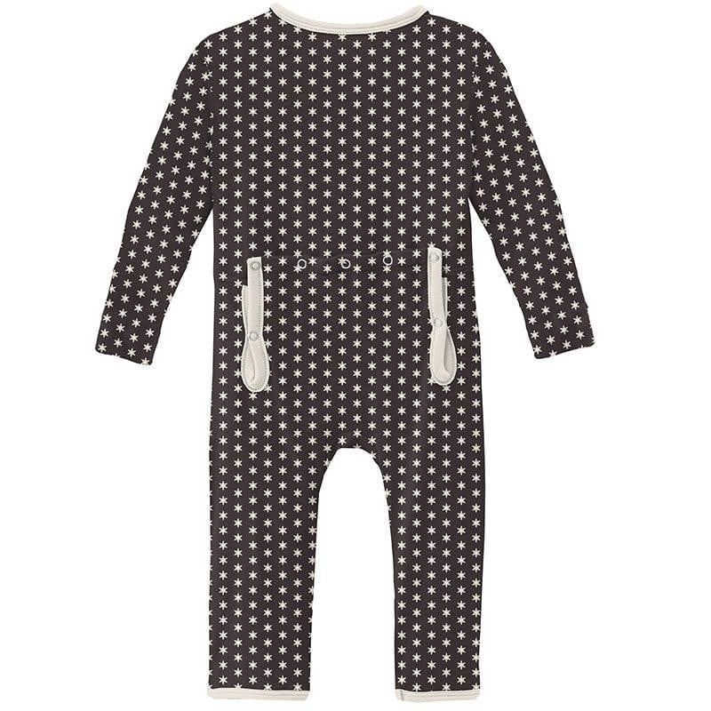 Print Coverall with Zipper - Midnight Tiny Snowflakes - Image 2
