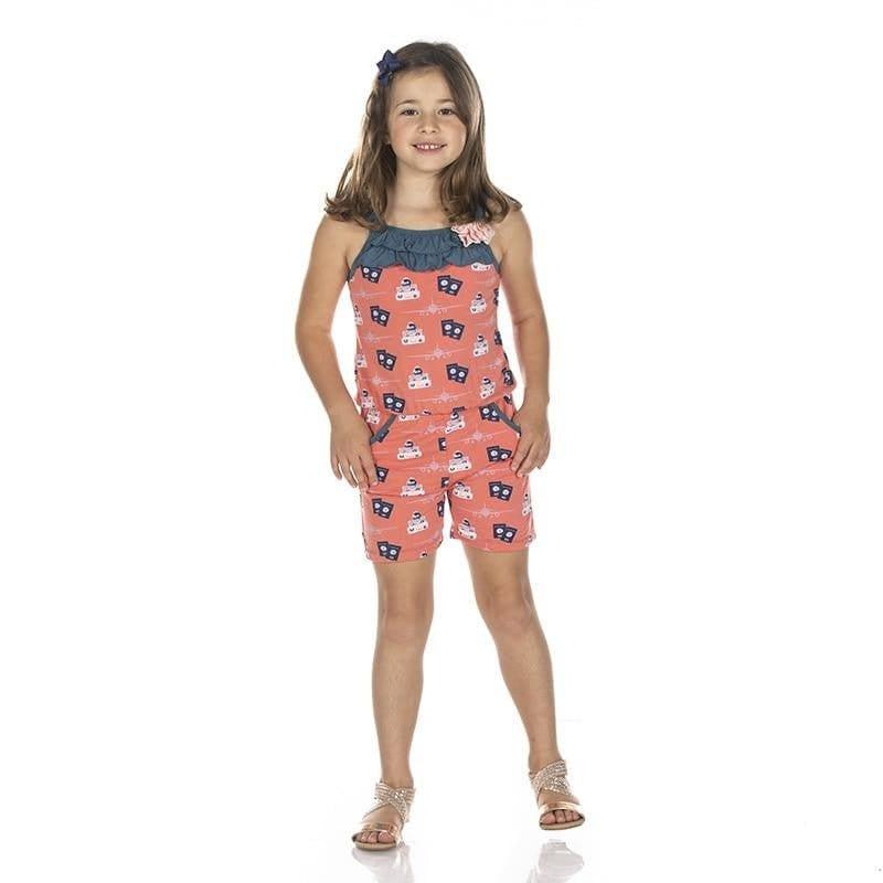 Print Bamboo Flower Romper with Pockets - English Rose Travel Guide - Image 3