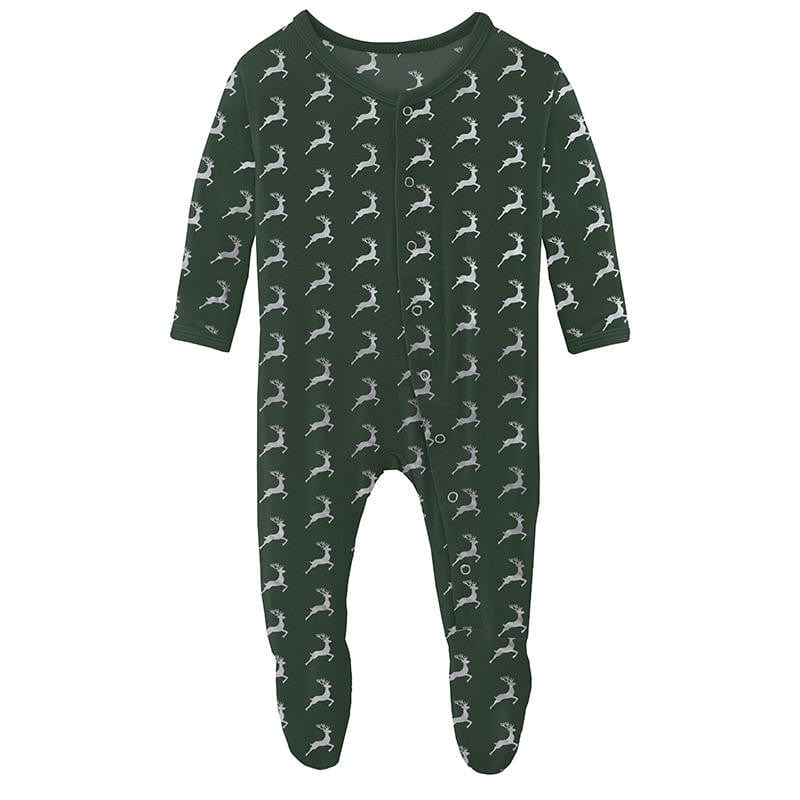Print Bamboo Footie with Snaps - Mountain View Reindeer