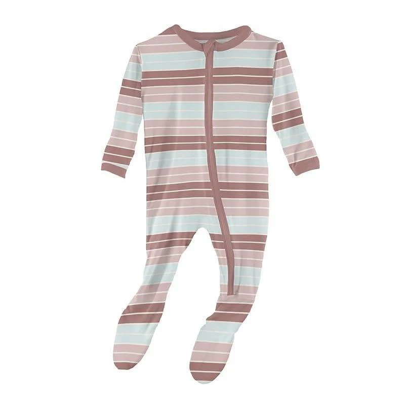 Print Bamboo Footie with Zipper - Active Stripe