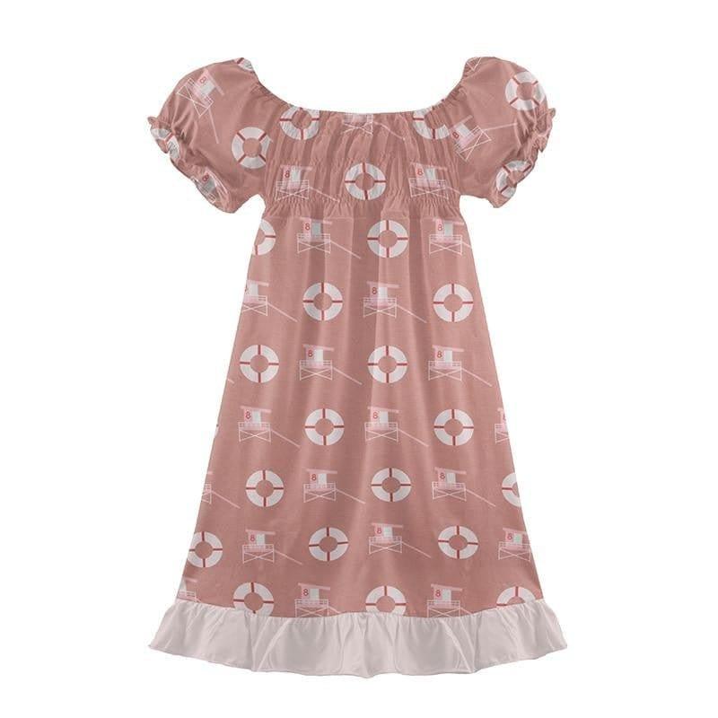 Print Bamboo Gathered Dress - Antique Pink Lifeguard