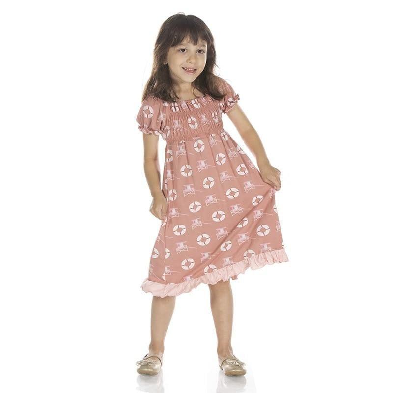 Print Bamboo Gathered Dress - Antique Pink Lifeguard - Image 2