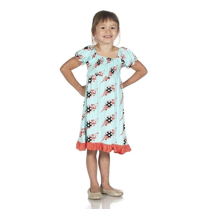 Print Bamboo Gathered Dress - Summer Sky Soccer Splash - Image 2