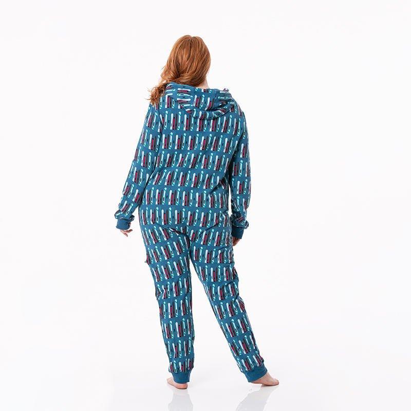 Bamboo Adult Fleece Jumpsuit with Hood - Twilight Skis - Image 2