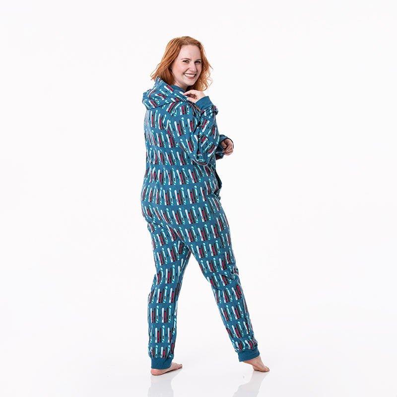 Bamboo Adult Fleece Jumpsuit with Hood - Twilight Skis - Image 3