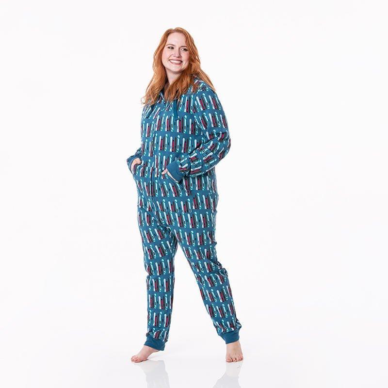 Bamboo Adult Fleece Jumpsuit with Hood - Twilight Skis - Image 5