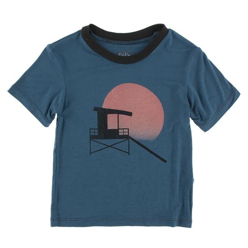 Print Bamboo Short Sleeve Easy Fit Crew Neck Graphic Tee - Deep Sea Lifeguard Tower