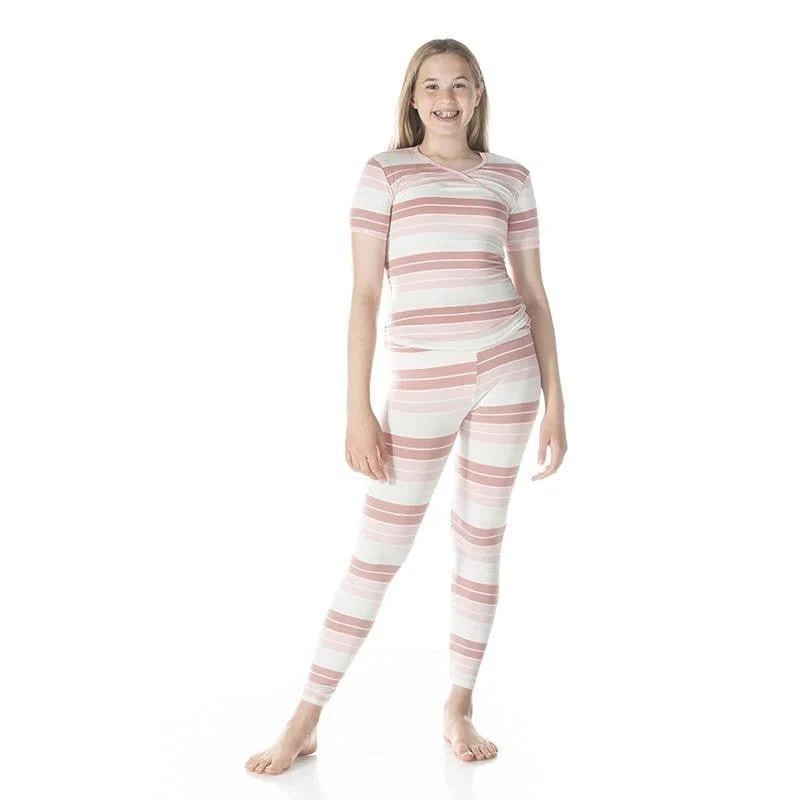 Print Bamboo Short Sleeve Kimono Pajama Set - Active Stripe - Image 2