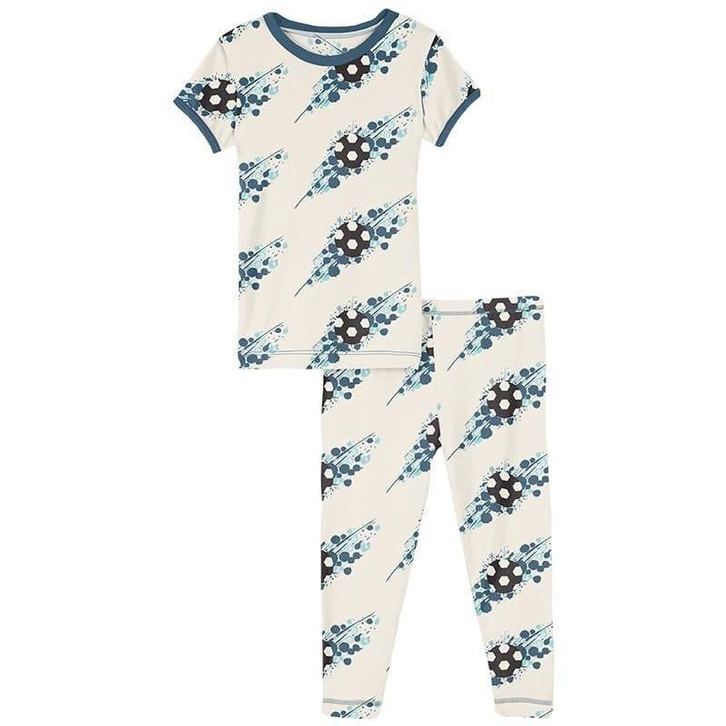 Print Bamboo Short Sleeve Pajama Set - Natural Soccer Splash