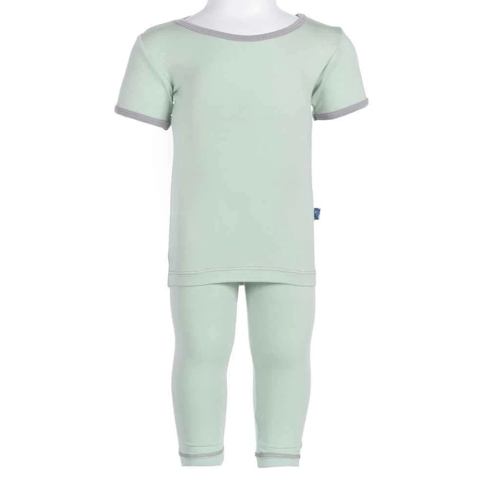 Solid Bamboo Short Sleeve Pajama Set, Aloe with Feather - Image 2