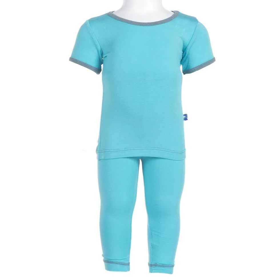 Solid Bamboo Short Sleeve Pajama Set, Confetti with Dusty Sky - Image 2
