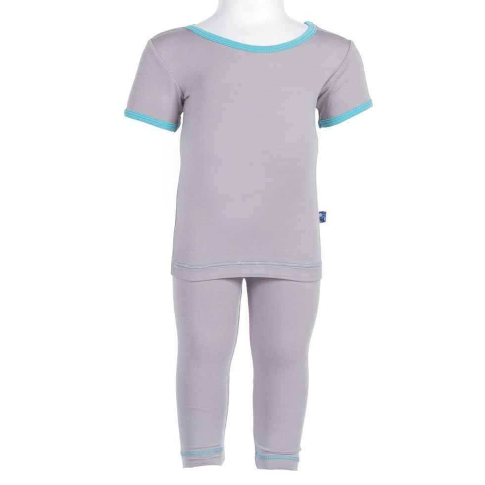 Solid Bamboo Short Sleeve Pajama Set, Feather with Confetti - Image 2