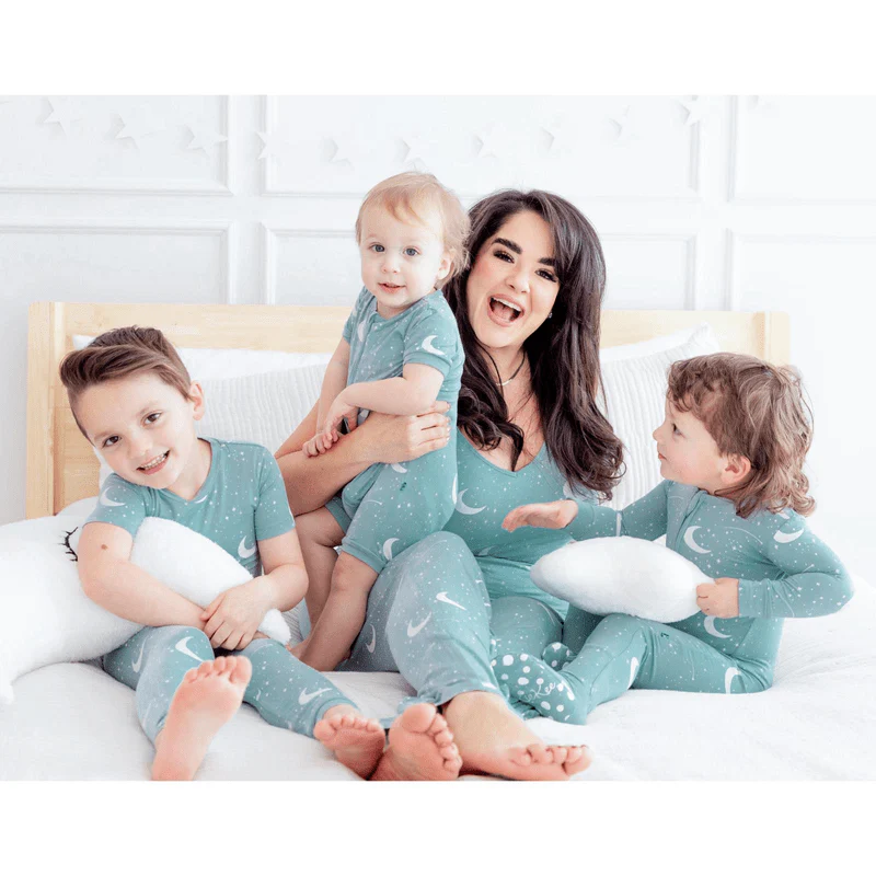 Bamboo Short Sleeve Pajama Set - Jade Starry Sky & Moon - Image 3