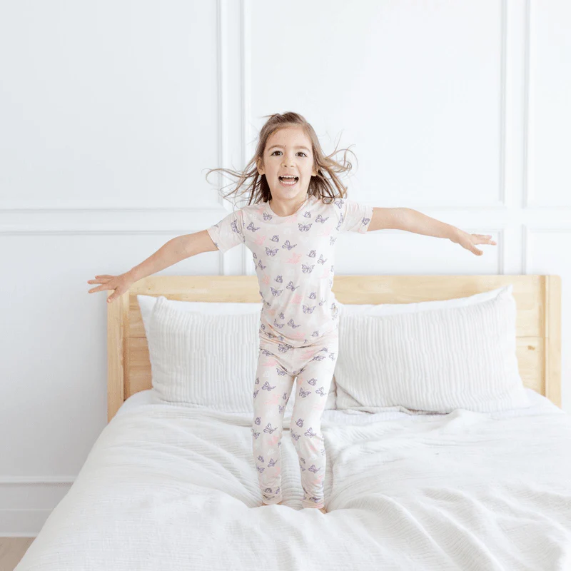 Bamboo Short Sleeve Pajama Set - Latte Butterflies - Image 2