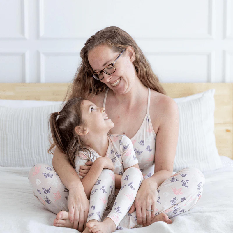 Bamboo Short Sleeve Pajama Set - Latte Butterflies - Image 3