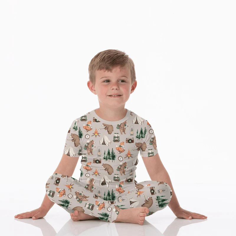 Bamboo Short Sleeve Pajama Set - Latte Camping Animals - Image 2