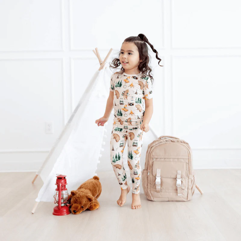 Bamboo Short Sleeve Pajama Set - Latte Camping Animals - Image 3