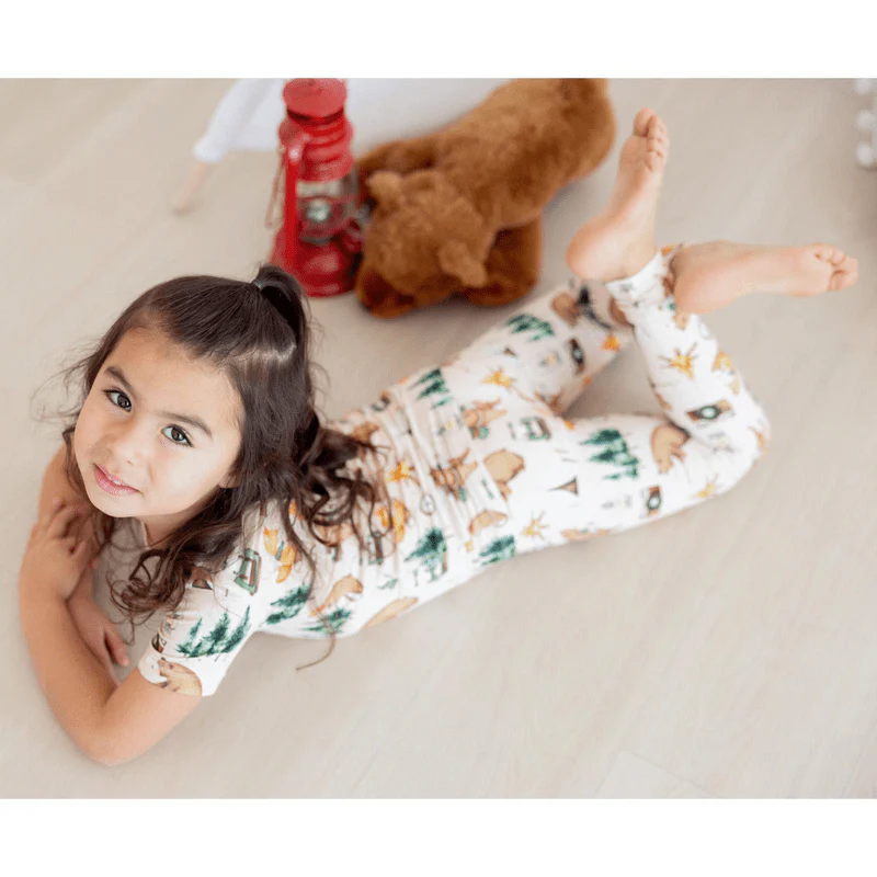 Bamboo Short Sleeve Pajama Set - Latte Camping Animals - Image 5