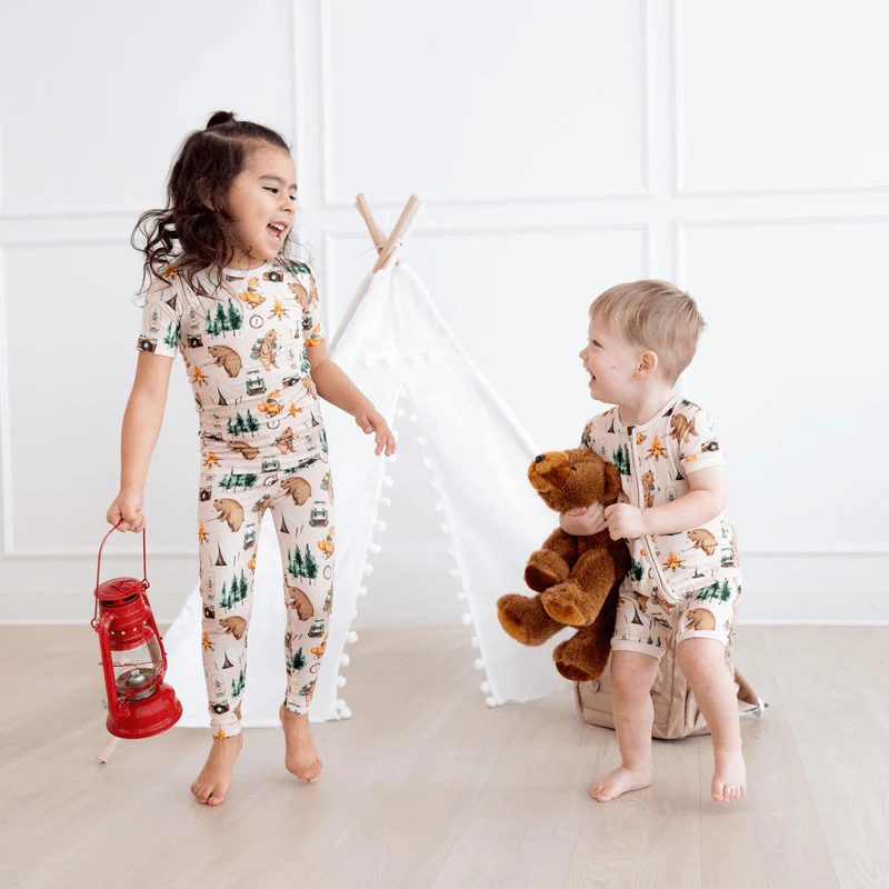 Bamboo Short Sleeve Pajama Set - Latte Camping Animals - Image 6