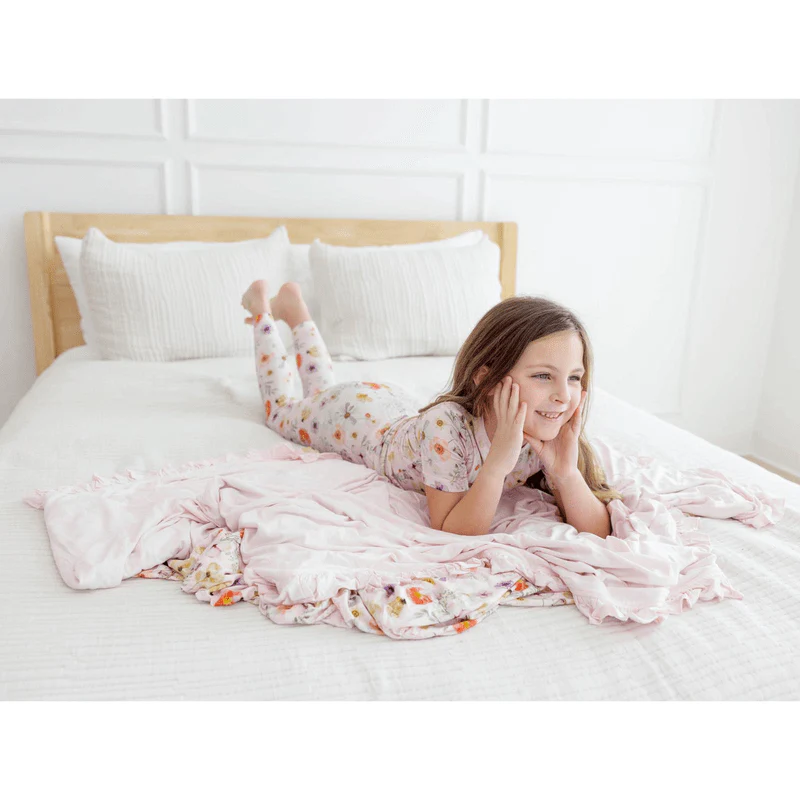 Bamboo Short Sleeve Pajama Set - Shrinking Violet Pressed Flowers - Image 3