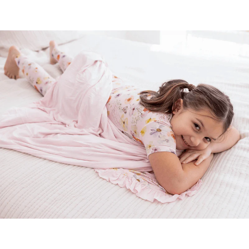 Bamboo Short Sleeve Pajama Set - Shrinking Violet Pressed Flowers - Image 4