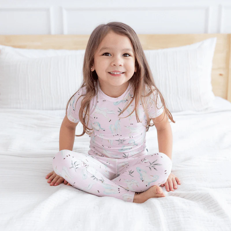 Bamboo Short Sleeve Pajama Set - Shrinking Violet Sleeping Unicorns - Image 2