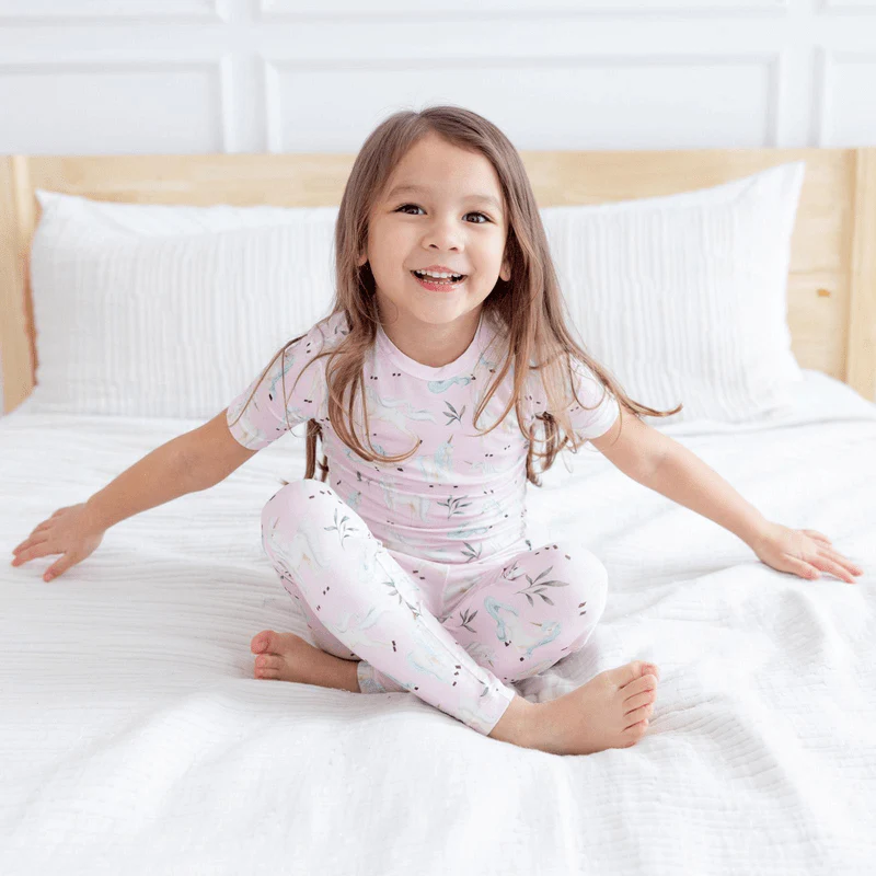 Bamboo Short Sleeve Pajama Set - Shrinking Violet Sleeping Unicorns - Image 3