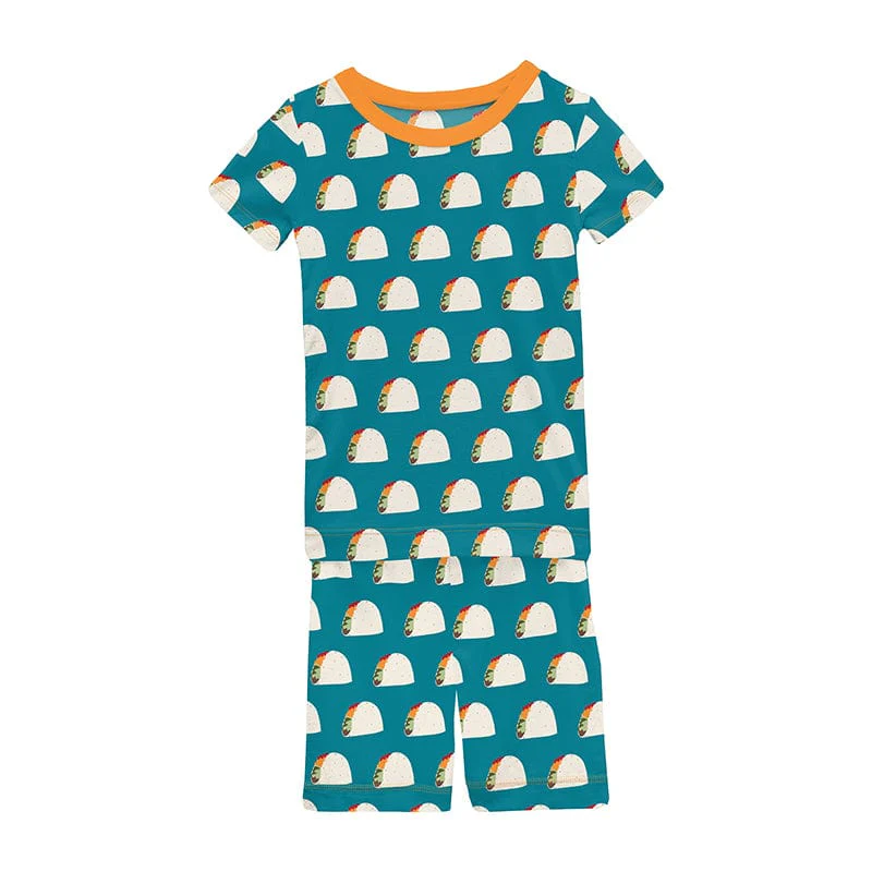 Bamboo Short Sleeve Pajama Set with Shorts - Seagrass Tacos