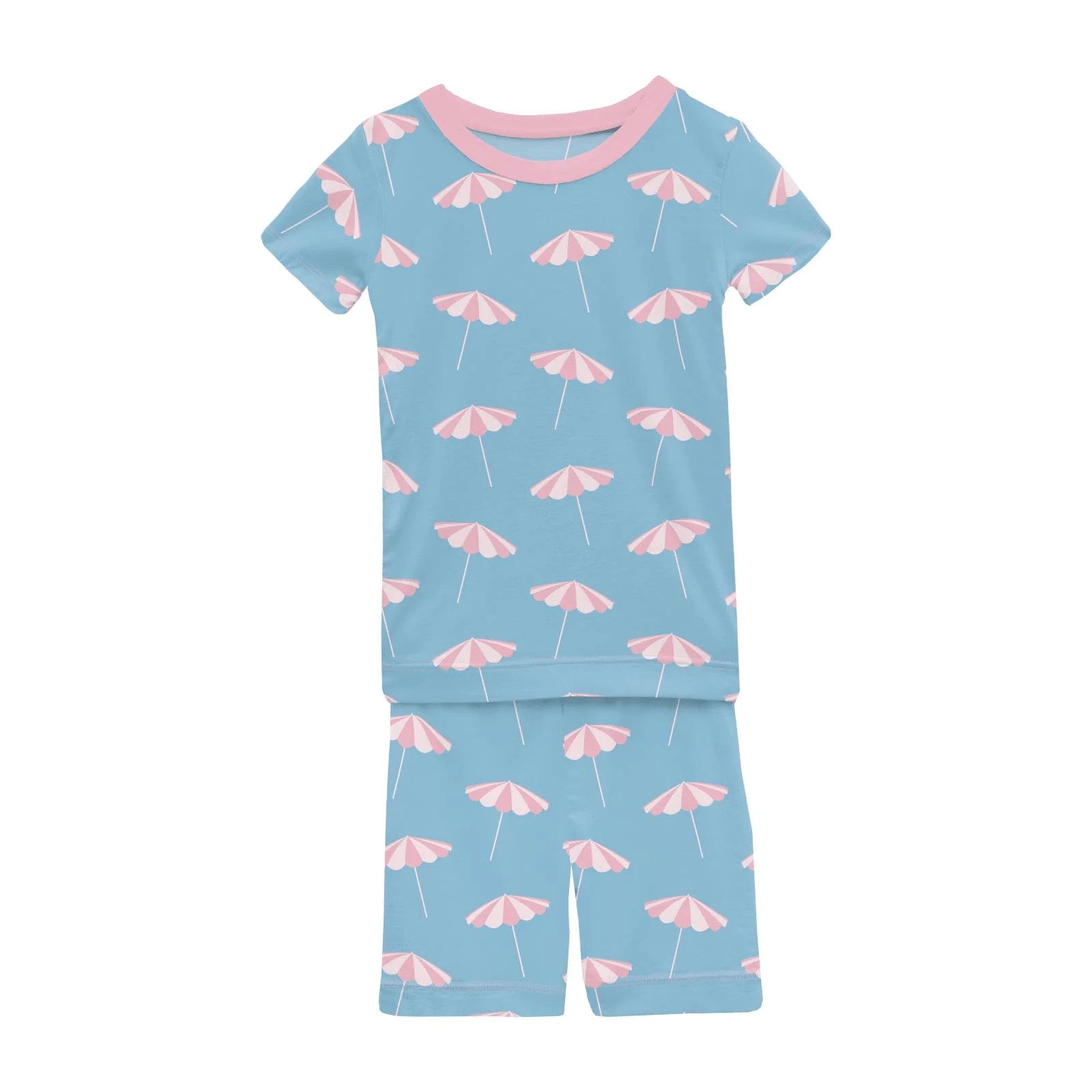 Bamboo Short Sleeve Pajama Set with Shorts - Seaside Blue Beach Umbrellas