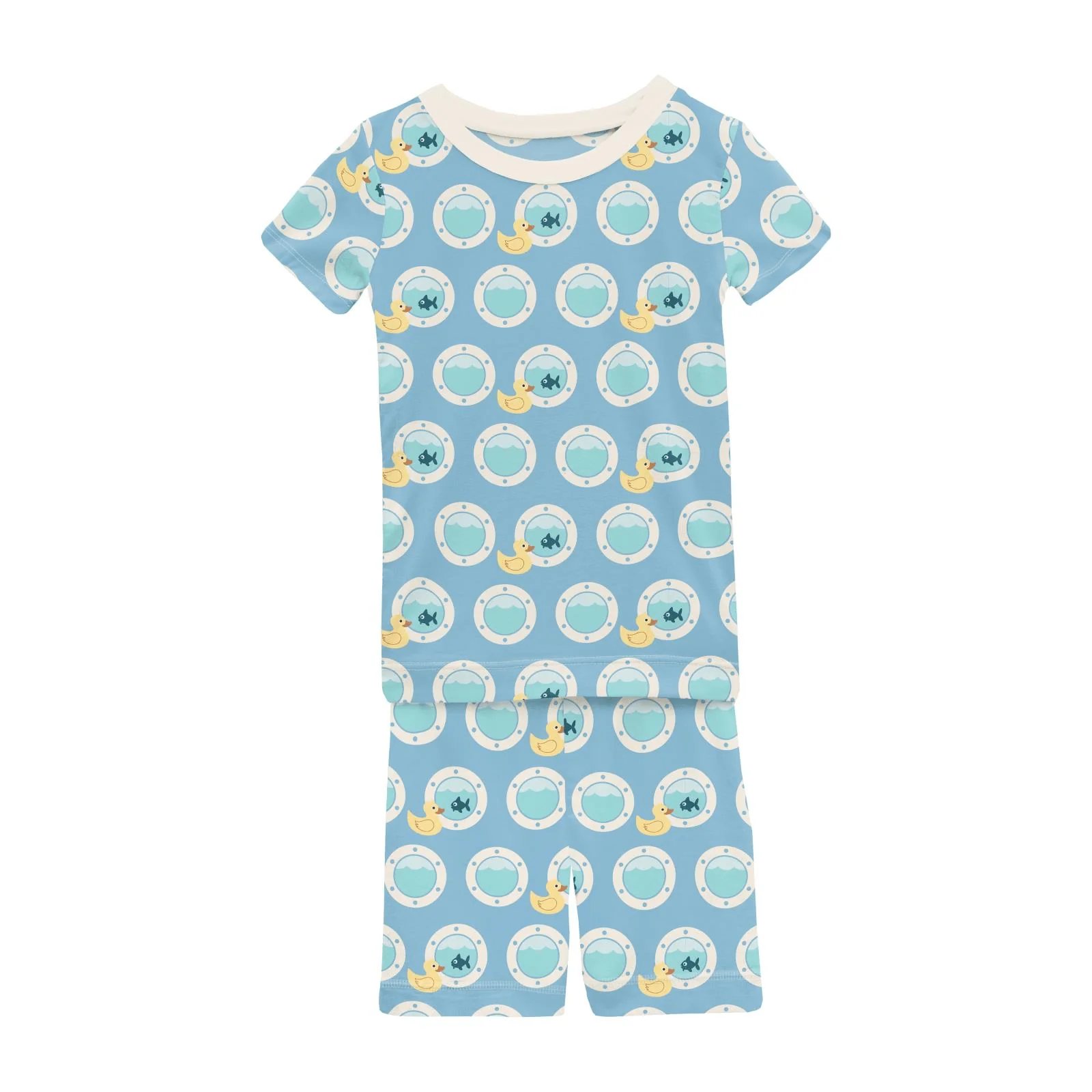 Bamboo Short Sleeve Pajama Set with Shorts - Seaside Blue Porthole Rubber Ducky - Image 2