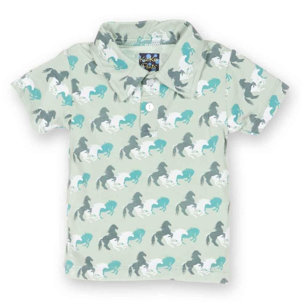 Bamboo Short Sleeve Polo Shirt, Aloe Wild Horses - Image 2