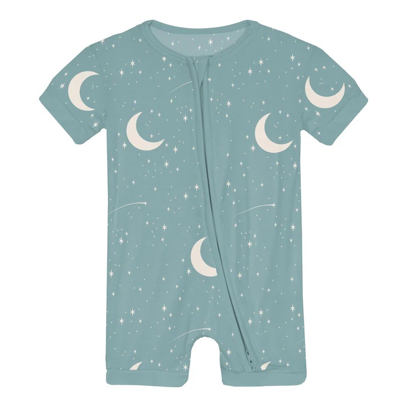 Bamboo Shorty Sleeper with Zipper - Jade Starry Sky & Moon