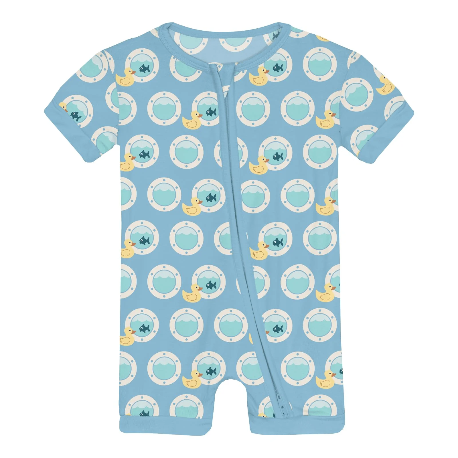 Bamboo Shorty Sleeper with Zipper - Seaside Blue Porthole Rubber Ducky - Image 3