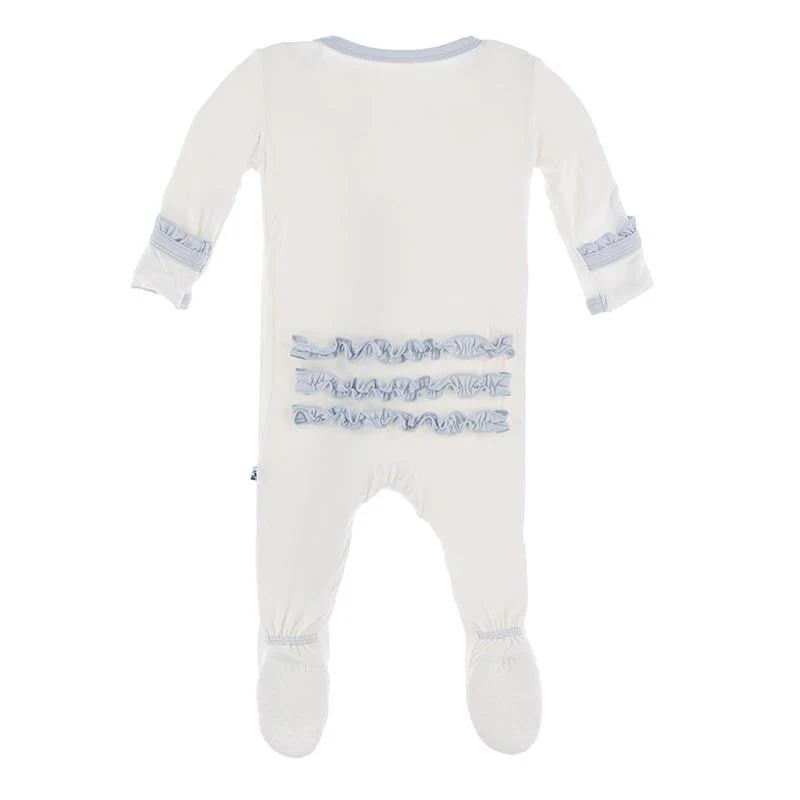 Solid Bamboo Classic Ruffle Footie with Snaps - Natural with Dew - Image 2