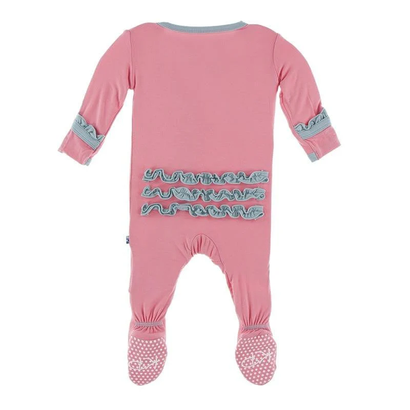 Solid Classic Ruffle Footie with Snaps - Strawberry with Jade - Image 2