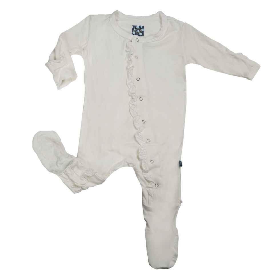 Girl's Solid Bamboo Classic Ruffle Footie with Snaps - Natural