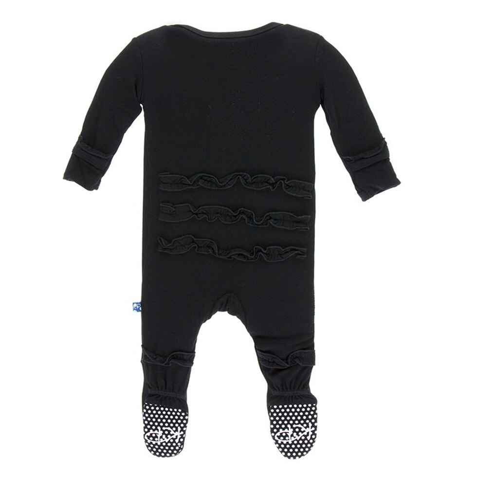 Girl's Solid Bamboo Classic Ruffle Footie with Zipper - Midnight - Image 2
