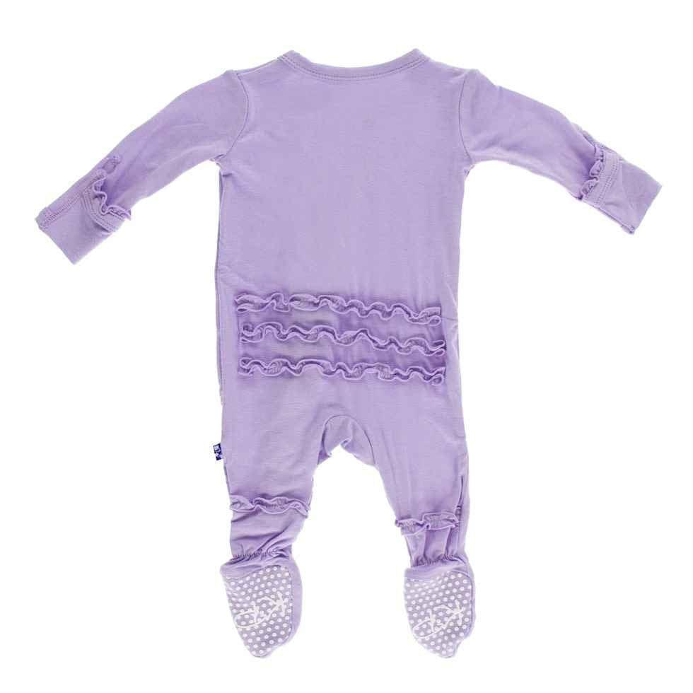 Girl's Solid Bamboo Muffin Ruffle Footie with Snaps - Lilac - Image 2