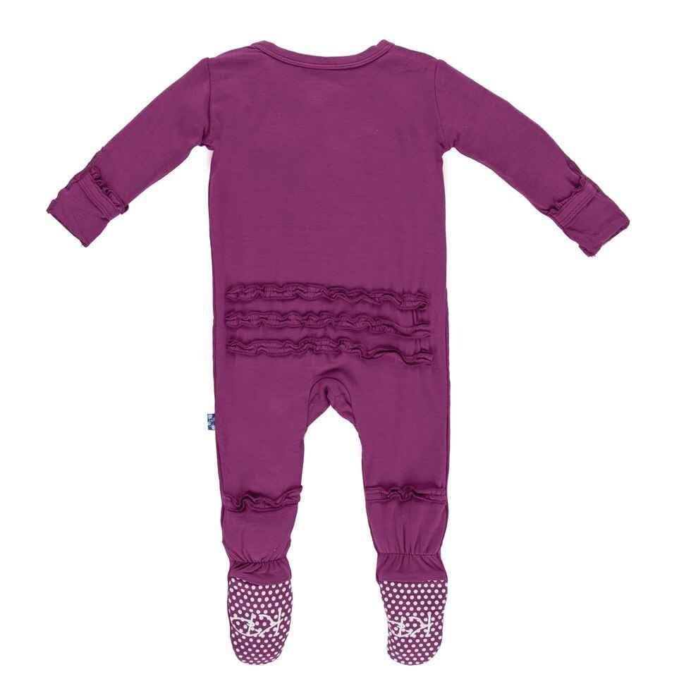 Girl's Solid Bamboo Muffin Ruffle Footie with Snaps - Orchid - Image 2