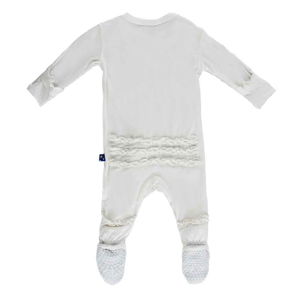Girl's Solid Bamboo Muffin Ruffle Footie with Zipper - Natural - Image 2