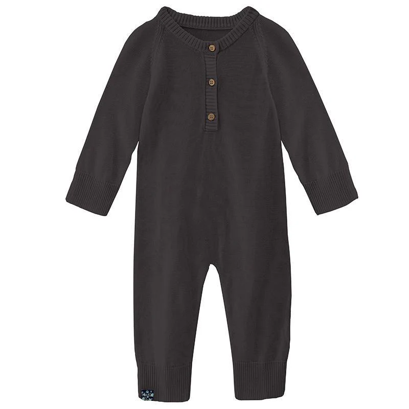 Solid Bamboo Knitted Henley Romper - Midnight