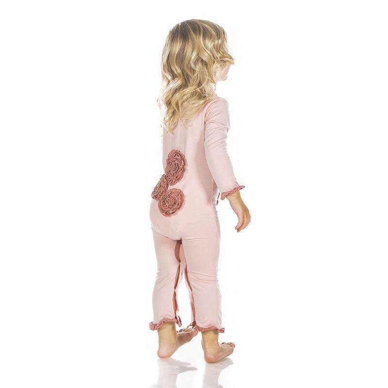 Solid Bamboo Long Sleeve Dahlia Flower Romper - Baby Rose with Antique Pink (SP21) - Image 2